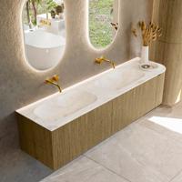 Badmeubel Mondiaz Kurve-Dlux | 175 cm cm | Meubelkleur Dusk | Wastafelkleur Frappe | Solid surface | Dubbel / Links spoelbak | Zonder kraangat(en)