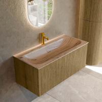 Badmeubel Mondiaz Kurve-Dlux | 100 cm | Meubelkleur Dusk | Wastafelkleur Arena | Solid surface | Wasbak midden spoelbak | 1 kraangat