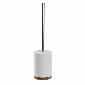 WC/Toiletborstel in houder wit keramiek/acacia hout - 41 x 10 cm - Toiletborstels