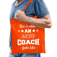 Bellatio Decorations cadeau tas coach - katoen - oranje - This is what an awesome coach looks like   -
