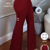 Camel Low Waist Flare Leg Skinny Suit Pants - Elegant Knit Trousers Burgundy / L