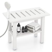 Douchebank voor Binnendouche Waterdichte HDPE-Badkruk met Douchehouder Handgreep Opbergplank Badstoel 150 kg Binnen/Buiten