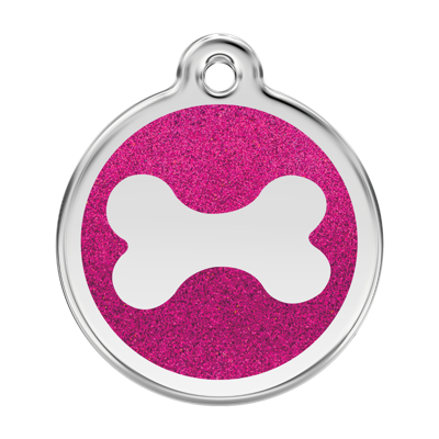 Bone Hot Pink glitter hondenpenning large/groot dia. 3,8 cm - Reddingo