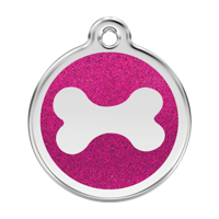 Bone Hot Pink glitter hondenpenning large/groot dia. 3,8 cm - Reddingo