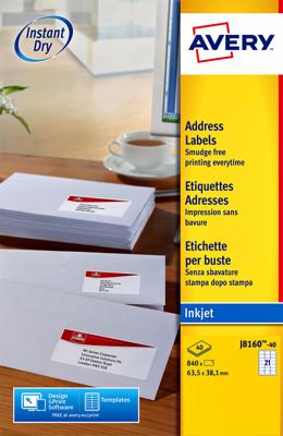 Etiket avery j8160-25 63.5x38.1mm wit 525st