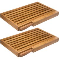 2x Stuks brood snijplank met kruimel opvangbak 44 x 27 cm van bamboe hout inclusief broodmes - thumbnail