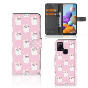 Samsung Galaxy A21s Telefoonhoesje met Pasjes Sleeping Cats