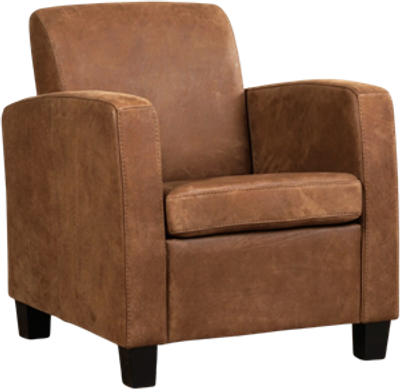 Bruine leren landelijke fauteuil Joy - poot hout zwart - Kenia Leer Brown (bruin leer)