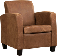 Bruine leren landelijke fauteuil Joy - poot hout zwart - Kenia Leer Brown (bruin leer)