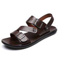 heren pu lederen sandalen platte sandalen outdoor klassieke casual pantoffels ademende sandalen met dubbele gesp zwart bruin zomer Lightinthebox