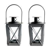 Tuin lantaarn/windlicht - Set van 4x stuks - ijzer - zilver - 7,5 x 7,5 x 11 cm - Tuinverlichting -