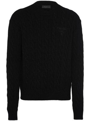 Prada pull en maille torsadée à logo brodé - Noir