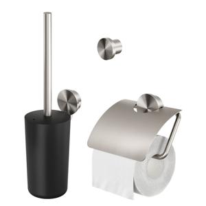 Toiletaccessorieset Geesa Opal | Toiletborstel met houder - Toiletrolhouder met klep - Handdoekhaak | RVS geborsteld