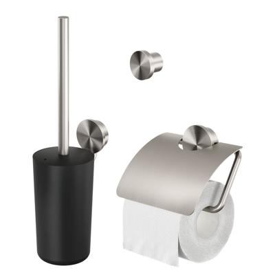 Toiletaccessorieset Geesa Opal | Toiletborstel met houder - Toiletrolhouder met klep - Handdoekhaak | RVS geborsteld