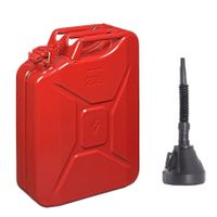 Metalen Jerrycan rood voor brandstof van 20 liter met een handige grote schenk trechter - thumbnail