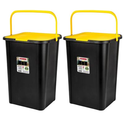 Plasticforte Recycling afvalbak - 2x - zwart/geel - 45 Liter - afsluitbaar - 34 x 40 x 54 cm