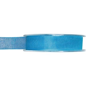 1x Hobby/decoratie turquoise organza sierlinten 1,5 cm/15 mm x 20 meter