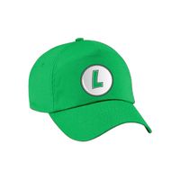 Bellatio Decorations game verkleed pet - loodgieter Luigi - groen - volwassenen - carnaval/themafeest - Verkleedhoofddek - thumbnail