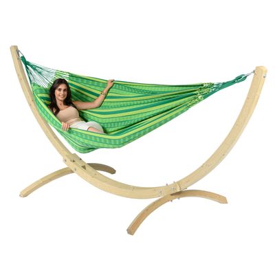 Hangmat met Standaard Tweepersoons 'Wood & Chill' Joyful - Groen - Colombiaanse - 180 kg - Tropilex