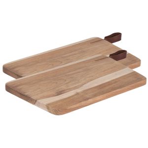 Set van 2x stuks houten snijplanken/serveerplanken met leren hengsel 30 cm - Snijplanken