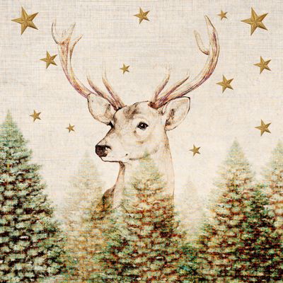 40x Beige kerst thema servetten met rendier 33 x 33 cm