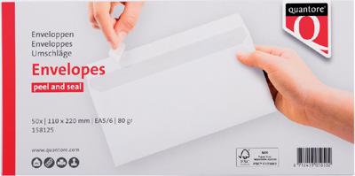 50 Witte zelfklevende enveloppen EA5/6 110 x 220 mm