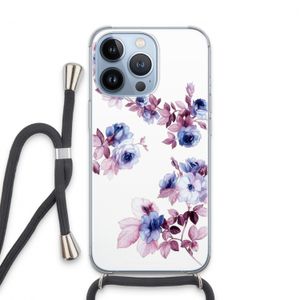 Waterverf bloemen: iPhone 13 Pro Transparant Hoesje met koord