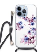 Waterverf bloemen: iPhone 13 Pro Transparant Hoesje met koord
