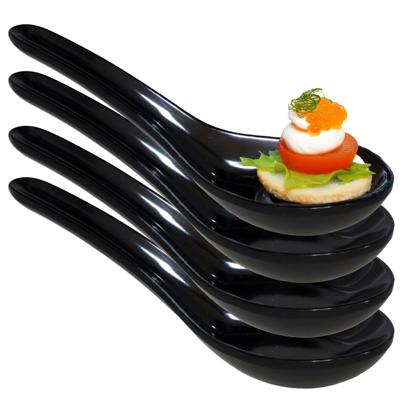 Amuse/aperitief lepels - hapjes/tapas - 4x stuks - porselein - zwart