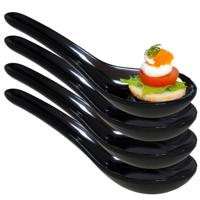 Amuse/aperitief lepels - hapjes/tapas - 4x stuks - porselein - zwart Amuse/aperitief lepels - hapjes/tapas - 4x stuks - porselein - zwart