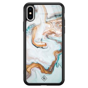 iPhone XS Max glazen hardcase - Goud blauw marmer
