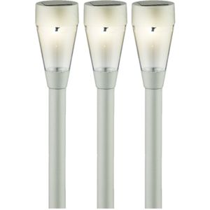 Set van 6x stuks solar tuinlamp/prikspot zilver op zonne-energie 32 cm