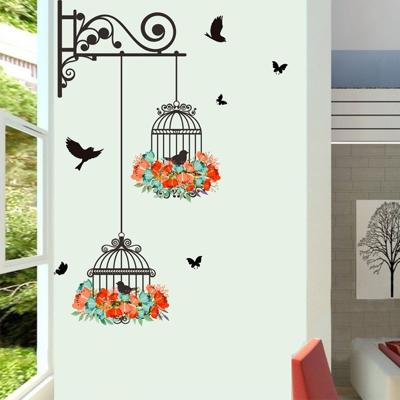 Birdcage bloem vliegen woonkamer kwekerij kamer muur stickers vinyl muur stickers muur sticker