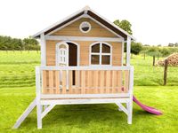 AXI Stef Speelhuis op palen & paarse glijbaan Speelhuisje voor de tuin / buiten in bruin & wit van FSC hout - thumbnail