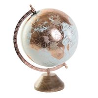 Wereldbol/globe op voet - kunststof - blauw/rose goud - home decoratie artikel - D20 x H30 cm