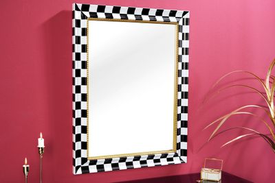 Exclusieve wandspiegel CHESS 80cm zwart wit goud schaakbordontwerp handgemaakt - 43630