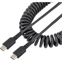 StarTech.com 1m USB C Laadkabel, Zwart, Robuuste Fast Charge & Sync USB-C Spiraalkabel, USB 2.0 Type