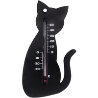 Binnen/buiten thermometer zwarte kat/poes 15 cm - thumbnail