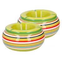 Storm Asbak - 2x stuks - in mooie groene kleuren combinatie - D13 cm - Keramiek - Strepen