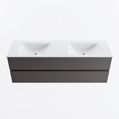 MONDIAZ VICA 150cm badmeubel onderkast Dark Grey 2 lades. Wastafel CLOUD dubbel 2 kraangaten, kleur Talc.