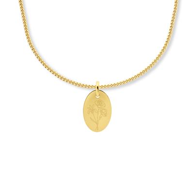 Gepersonaliseerde geboortebloem boeket ketting ovaal - 14K GOUD - Goud - Anchor chain