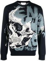 Alexander McQueen pull à motif tête de mort en jacquard - Bleu - thumbnail