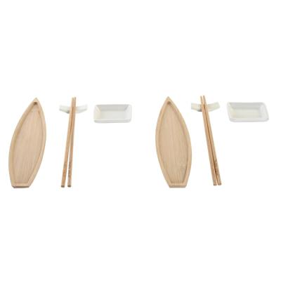 Sushi set DKD Home Decor 8 x 5 x 2 cm Keramisch Natuurlijk Wit Orientaals
