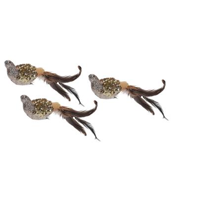 Kerstboomversiering Vogel - 6x - 25 cm - goud glitter - op clip - ornament
