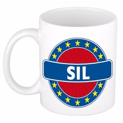 Sil voornaam koffiemok - beker - wit/blauw - 300 ml - Cadeau - Heren - Collega - Vaderdag
