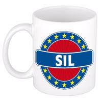 Sil voornaam koffiemok - beker - wit/blauw - 300 ml - Cadeau - Heren - Collega - Vaderdag
