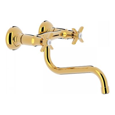 Keukenkraan Tres Clasic | Wandmontage | 360° Draaibaar | Mengkraan | 2-knops | Vintage | 24k Goud glans