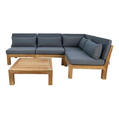 Tuin loungeset Aruba 5-delig + hoek (incl. kussens) - Donkergrijs - Teak