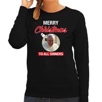 Paus Merry Christmas sinners foute Kerst sweater / trui zwart voor dames Paus Merry Christmas sinners foute Kerst sweater / trui zwart voor dames