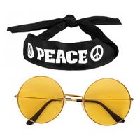 Hippie Flower Power verkleedset hoofdband met ronde glazen bril geel - Verkleedhoofddeksels